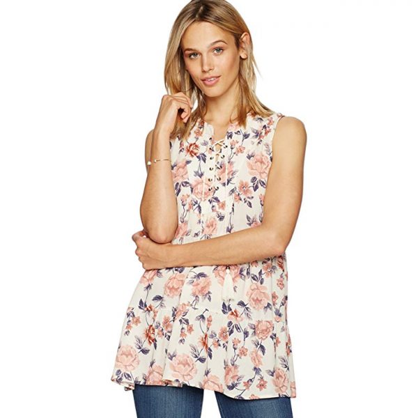 Women's Sleeveless Lace up Neck Tier Top