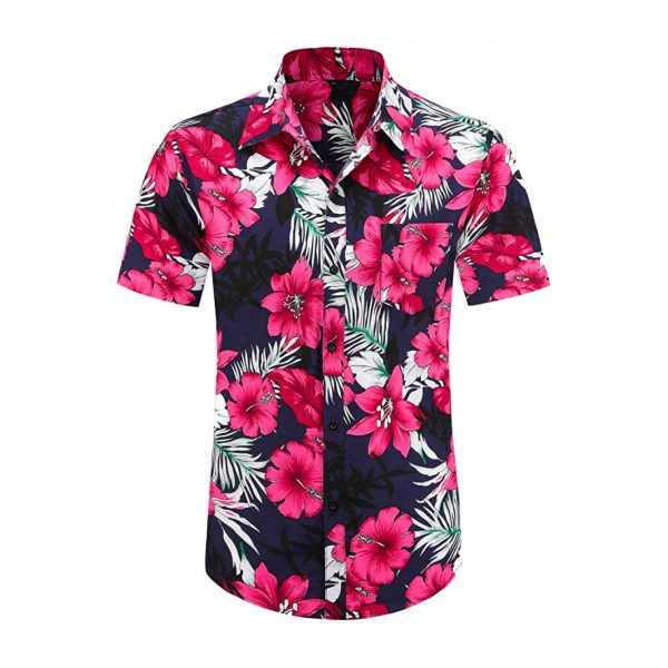 Men's Flower Casual Button Down Short Sleeve Hawaiian Shirt