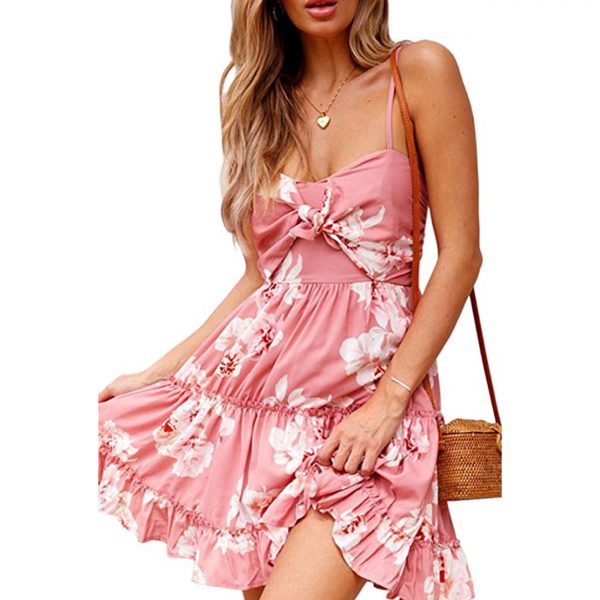 Womens Dresses Floral Spaghetti Strap Tie Knot